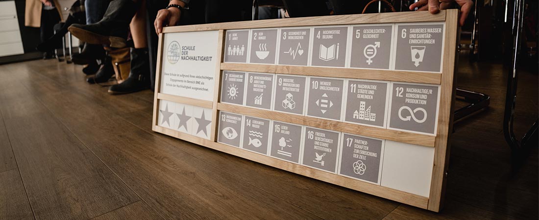 Snapshot in het kader van de netwerkbijeenkomst “Schule der Nachhaltigkeit” – te zien zijn de “17 doelen voor duurzame ontwikkeling”